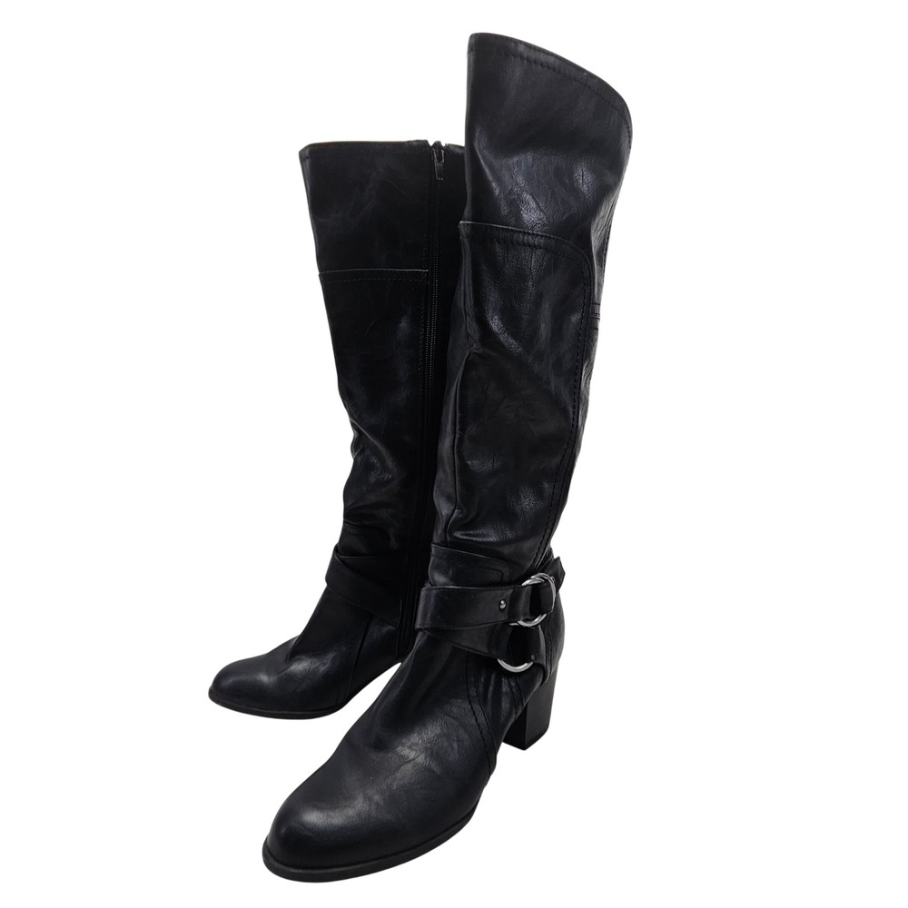 Indigo Rd Irsimona Black Tall Harness Boots Womens 8M Block Heel Side Zip